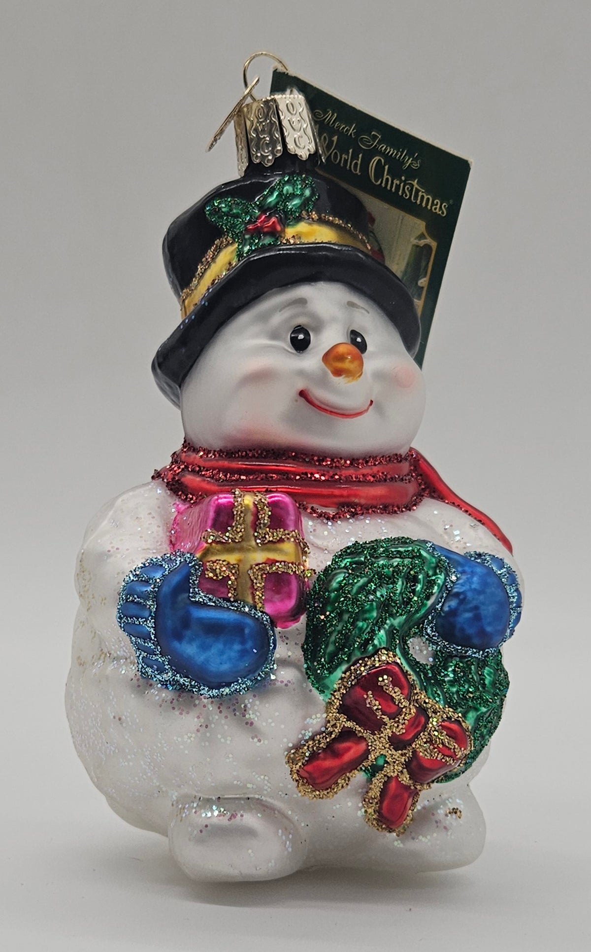 Old World Christmas Lumpy Snowman ornament #24093 – front ornament view