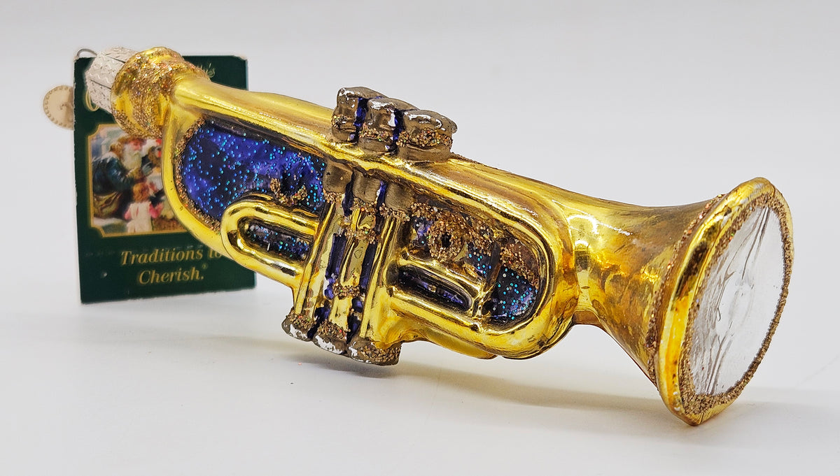 Old World Christmas Trumpet – Purple ornament #38019 – front ornament view