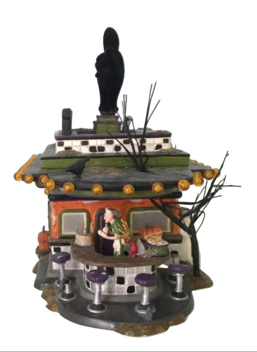 Retired Department 56 Snow Village Halloween Black Cat Diner Gift Set