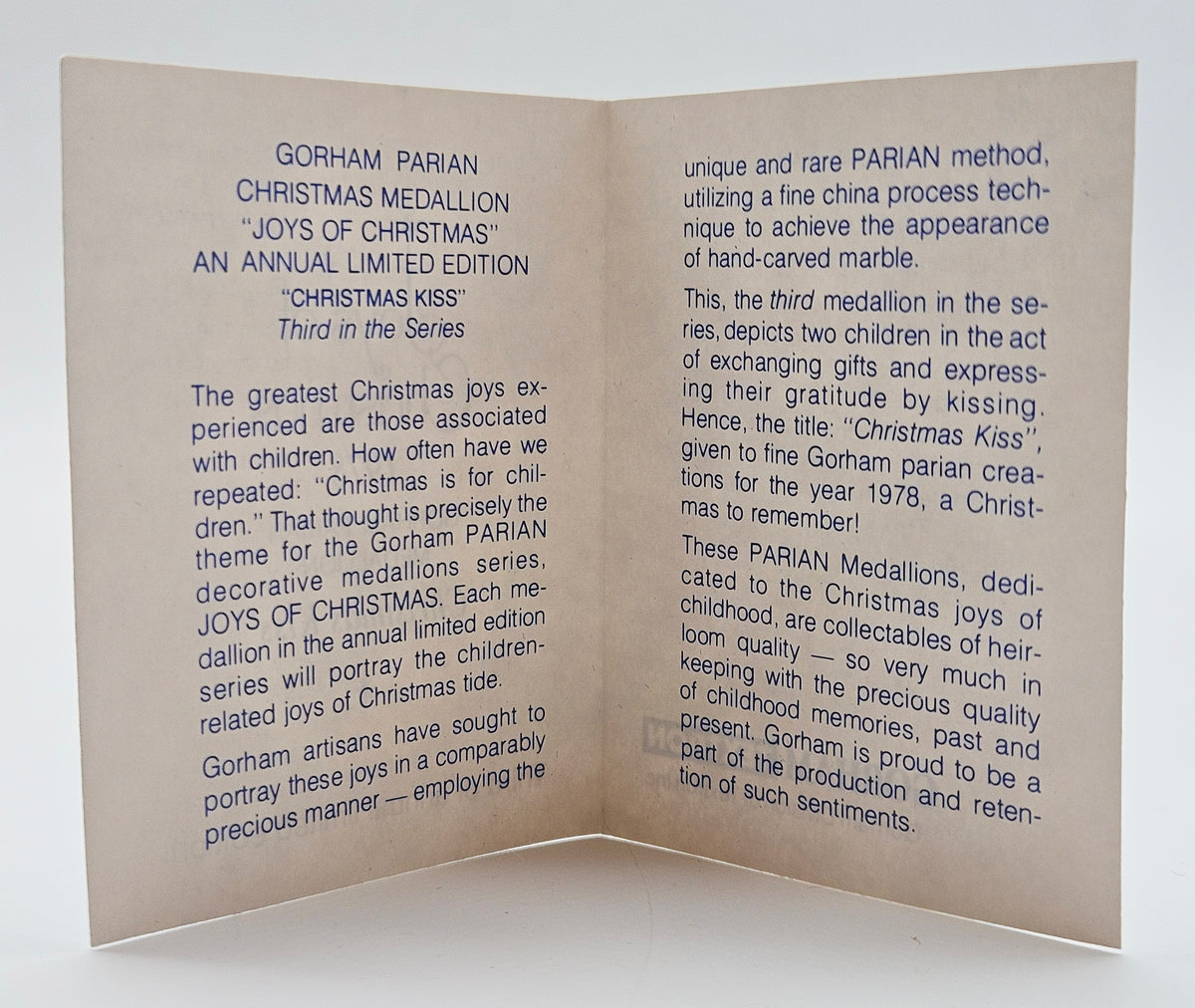 Gorham – “Joys of Christmas Christmas Kiss Parian Medallion” — ornament view