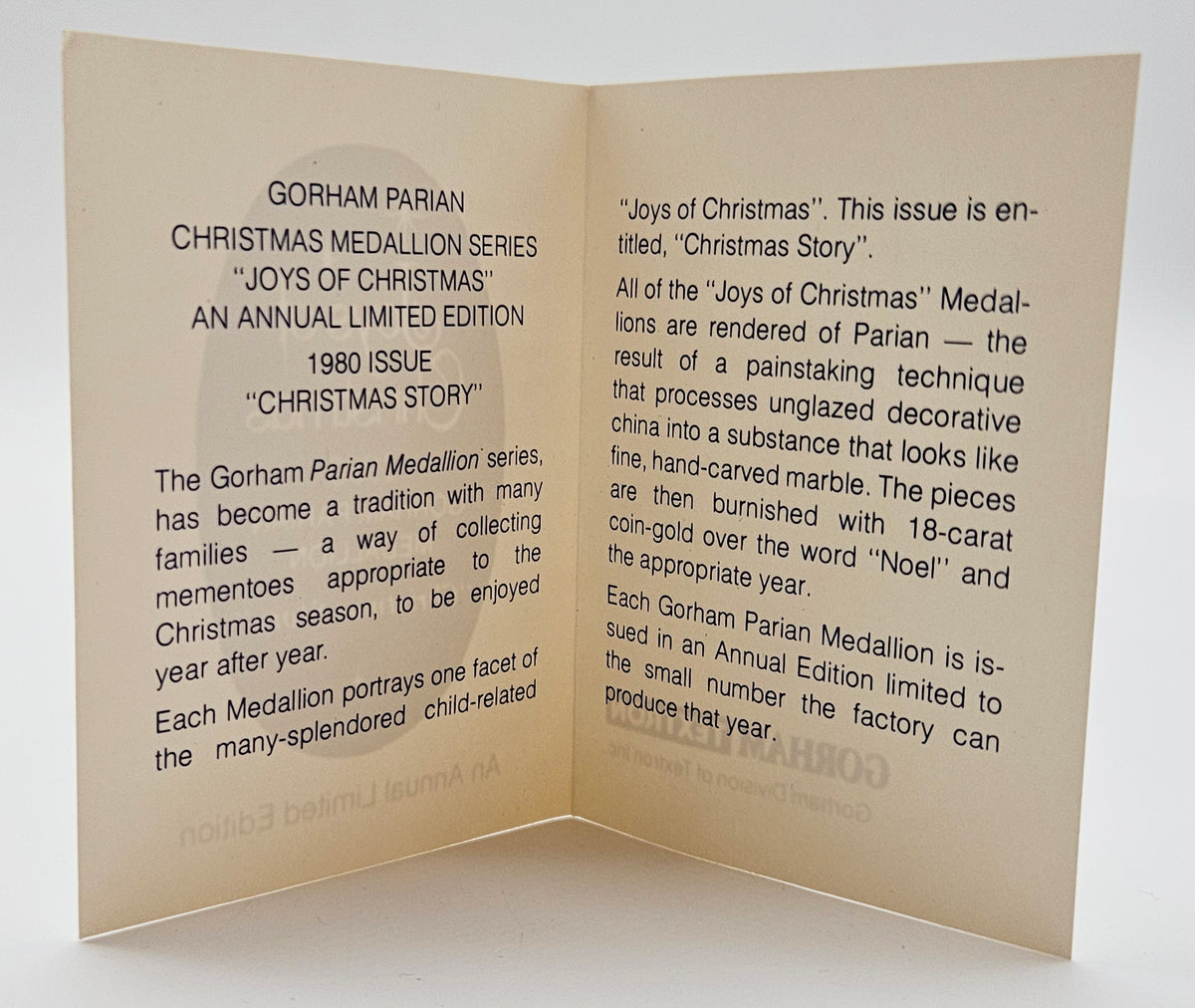 Gorham – “Joys of Christmas Christmas Story Parian Medallion” — ornament view