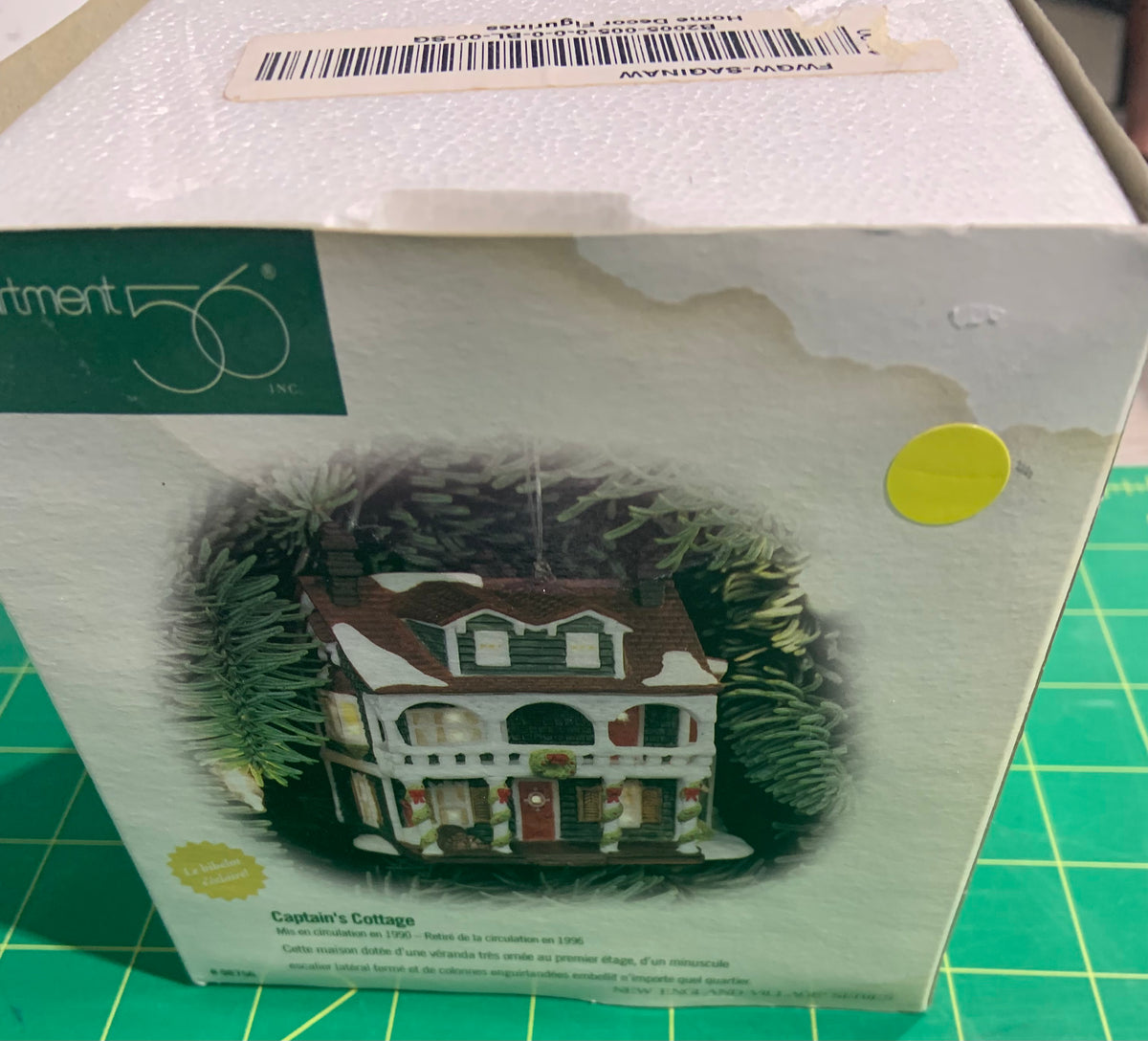 Dept 56- New England Village "Captain's Cottage" Ornament - box is stained