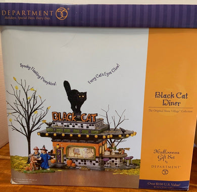 Department 56 Snow Village Halloween Black Cat Diner Gift Set
