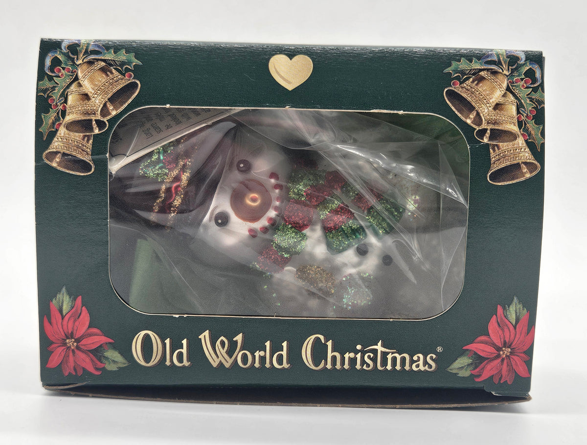 Old World Christmas Snowman with Broom ornament #24013 – packaging photo