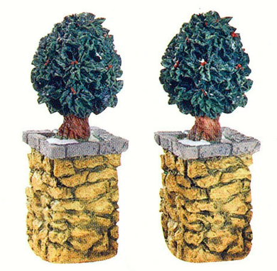 Dept 56 Stone Corner Posts with Holly Tree